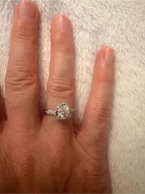 Moissanite Diamond Halo Ring in Silver Color- Classic Sparkle - Rhodium Plated